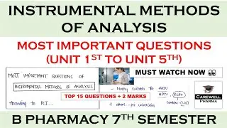 instrumental methods of analysis 7th sem important questions || Top 15 Imp Ques || Carewell Pharma