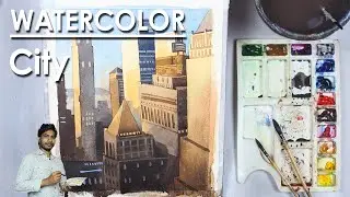 Watercolor City Painting | Morning Lights in the City buildings | step by step | Supriyo