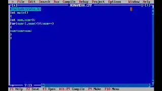 Program to calculate sum of first 50 natural numbers using for loop in C.[Turbo c++]