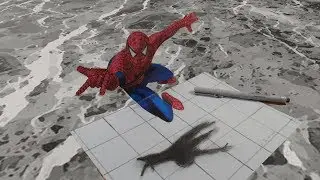 The Flying Spiderman - Drawing a 3D Illusion - Trick Art by VamosART