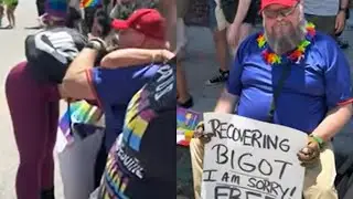 WATCH: Recovering Bigot Holds Sign Apologizing At PRIDE Parade