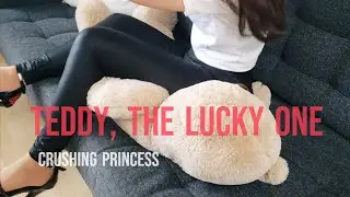 Sitting on a teddy bear on the couch 