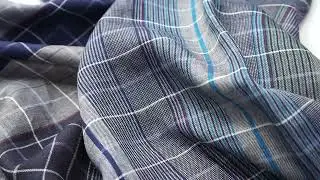 Итальянский лен в клетку двусторонний синий  0423-03-2