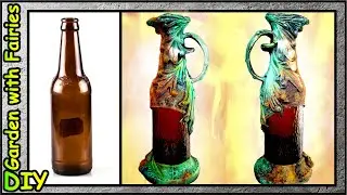 Vintage Jug using a Glass Bottle. Imitation of rust.