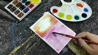 Рисуем весенние цветы Прострел на закате акварелью