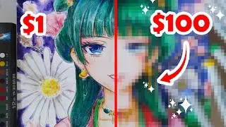 $1 vs $100 Art | Cheap vs Expensive colouring supplies - Mao Mao Drawing #animedrawing