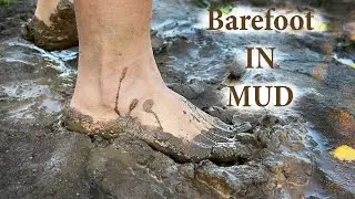 SweetLana walking barefoot in mud, barefoot muddy walk, muddy feet, dirty feet, girl in mud (# 1100)