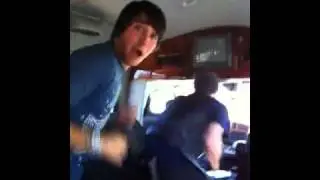 James Maslow and Kendall Schmidt exercise in a moving vehicle