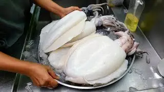 Thai Food - GIANT CUTTLEFISH Calamari BBQ Bangkok Seafood Thailand