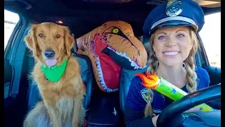 Police Surprises T-Rex & Puppy with Car Ride Chase!