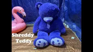 Destroy Huge Stuffed Animal Purple Teddy Bear by Stabbing and Ripping