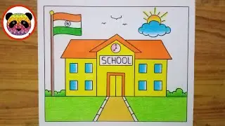 School Scenery Drawing / My School Drawing / How to Draw a School / School Drawing Easy Step By Step