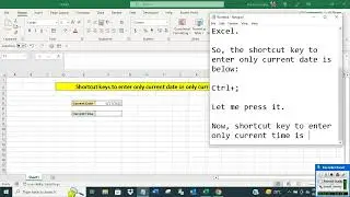 Shortcut keys to enter only current date or only current time in Excel