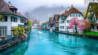 Peaceful Rain Walking Tour in Thun 🌧️ Switzerland 4K 🇨🇭