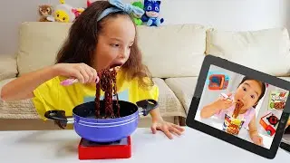 Milana is going to try a korean Black noodle! Her Brother is very hungry, here we go!