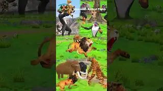 Wolf Game Giant wolf attack elephant lion family saved by woolly Mammoth #wolf #mammoth #shorts