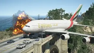 Gigantic A380 Emergency Landing On A Bridge After Engine Explodes | GTA 5