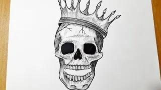 How to draw a skull with crown || Tattoo drawing tutorial