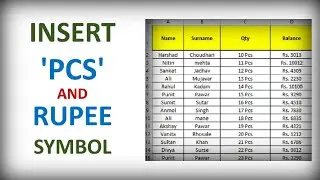 How to Insert 'pcs' and Rupee Symbol (₹) in MS Excel | Quick Guide | Insert Rupee Symbol in Excel