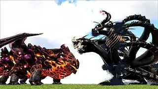 MIRALOSAUR COLOSSAL LAVA DRAGON VS RAGNORONA THE BLACK BLOODED KAIJU(ARK SURVIVAL EVOLVED BATTLE)