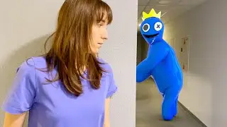 Rainbow Friends Blue vs Cartoon Cat (Rainbow Friends in Real Life)