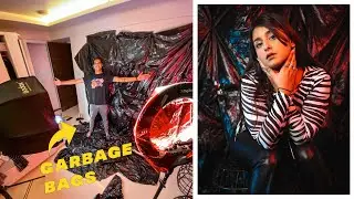 COVERED THE ROOM IN GARBAGE BAGS FOR A PHOTOSHOOT