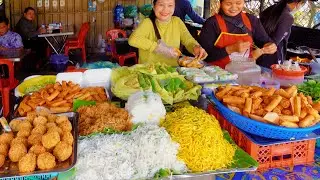 Under $1 Khmer FAST Food Store ! Crispy Fried Spring Rolls, Num Krok, Yellow Pancake in Battambang