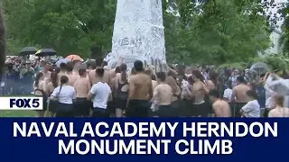 Plebes Climb Herndon Monument at Naval Academy in Annapolis