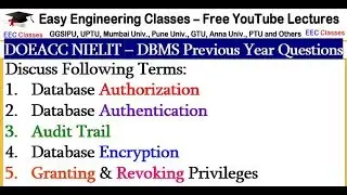 DBMS Imp Terms : Authorization, Authentication, Audit Trail, Encryption, Grant Revoke