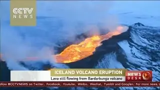 Aerial footage shows lava pouring out of Icelandic volcano