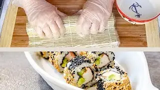 How roll sushi with bamboo mat (California Roll)