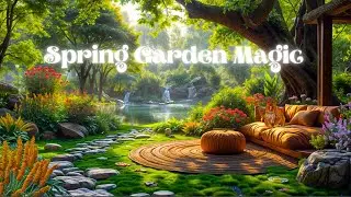 🌿 Spring Garden Magical Ambience - 4K Dreamy | Peaceful Life with Waterfall Sounds & Birdsong Relax