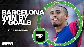 [FULL REACTION] Raphinha's hat trick highlights Barcelona's 7-0 win vs. Real Valladolid | ESPN FC