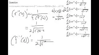 Find the equation of the line tangent to an inverse function