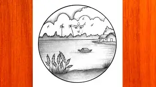Durga puja easy scenery drawing || Saratkal circle scenery drawing || Durga puja 2024