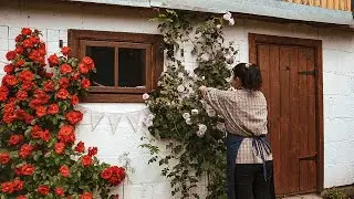 Rainy June day. Slow life in a country house. Spinach powder and strawberry tiramisu. Sewing...