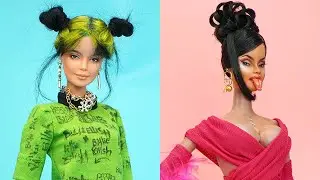 Barbie Doll Makeover ~ DIY Miniature Ideas for Barbie ~ Cardi B, Billie Eilish, Dua Lipa, Rihanna