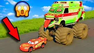 👹LARGE Terrible AMBULANCE CAR ZOMBIE 😱Ate MCQUEEN ?!😢(Beamng Drive)