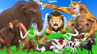 Giant Lion Fight Mammoth Vs Tiger Wolf Attack Cow Buffalo Elephant Saved By Woolly Mammoth Mastodon