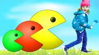 Learn Colors Pacman as he meets Baby and Soccer Ball/magic transformation for kids