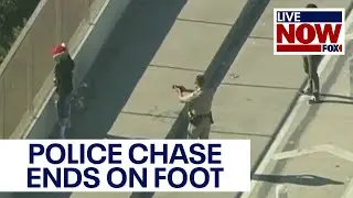 Police chase stolen car in LA: Man tries to casually walk away after parking car | LiveNOW from FOX