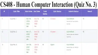 CS408 Quiz No 3 2024 | CS408 - Human Computer Interaction (Quiz No. 3) | an 08, 2024 | Jan 10, 2024