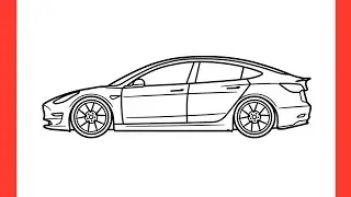 How to draw a TESLA MODEL 3 step by step / drawing tesla model 3 performance 2017 car easy