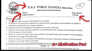 SCIENCE Question Paper 2024-2025 Half-Yearly | Dav Class 10 Question Paper | Dav Public School |