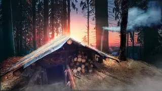 Building a shelter for harsh survival. Installation of stove and floor. Solo bushcraft