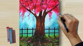 Tricks to Draw Realistic 😱 CHERRY BLOSSOM Tree, Grass (step by step) Tutorial - Soft Pastel Drawing