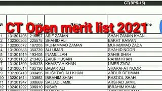 kpk CT test  open merit list 2021