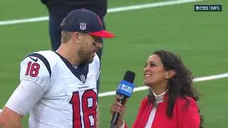 Case Keenum speaks to Aditi Kinkhabwala after the OT win