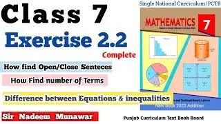 Class 7 Exercise 2.2 SNC PCTB Maths Ex 2.2  algebra basics in Urdu Hindi Sir Nadeem Munawar