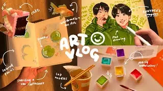 ART VLOG 🐱 starting a new sketchbook, ipad art, animation & pearlescent watercolors & ft. Etchr Lab